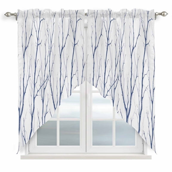Navy Blue Branches Swag Curtains for Kitchen/Bedroom/Living Room, Modern Abstract Art Forest Silhouettes Scalloped Curtains 63 Inch Long, Window Swag Topper Curtains Valances 2 Panels Set 36"x63"