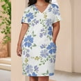 thumbnail image 3 of Blue Floral White Background Pattern Summer Sundress for Curve Women Casual Pattern Plus Size V Neck Short Sleeve Loose Fit Oversize Dresses, 3 of 5