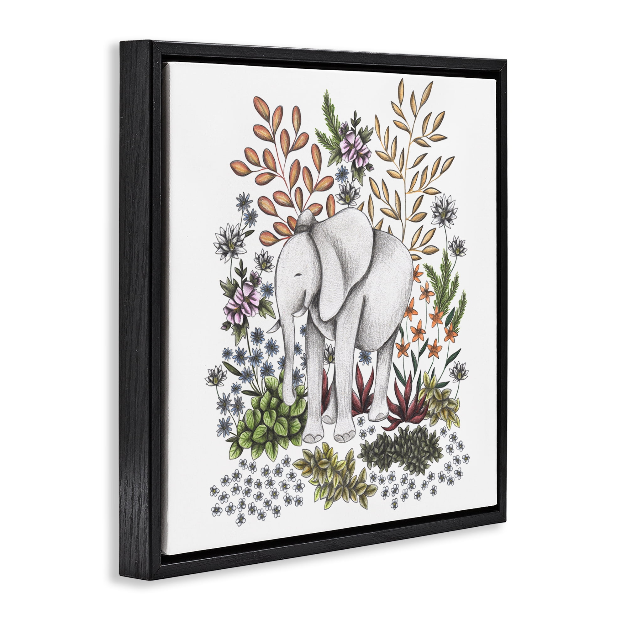 Jungle Wildlife Elephant Black Framed Floater Canvas Wall Art, design by Cecilia Battaini