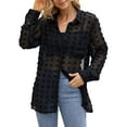 thumbnail image 2 of NeedBo Women's Long Sleeve V Neck Button Down Mesh Shirt See Through Sheer Blouse Tops, Black XL, 2 of 5