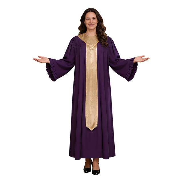 RUNQHUI Women’s Choir Robe Roman Cassock Flared Long Sleeves Pulpit Robe and Pastor Purple L
