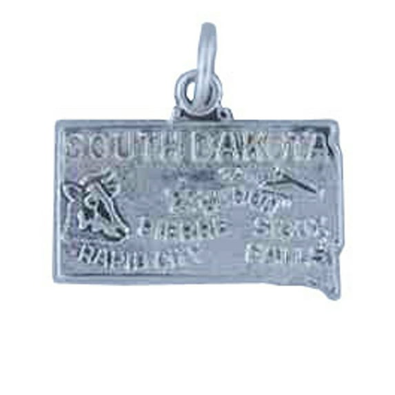 Sterling Silver 16" .8mm Box Chain SOUTH DAKOTA State Pendant Necklace