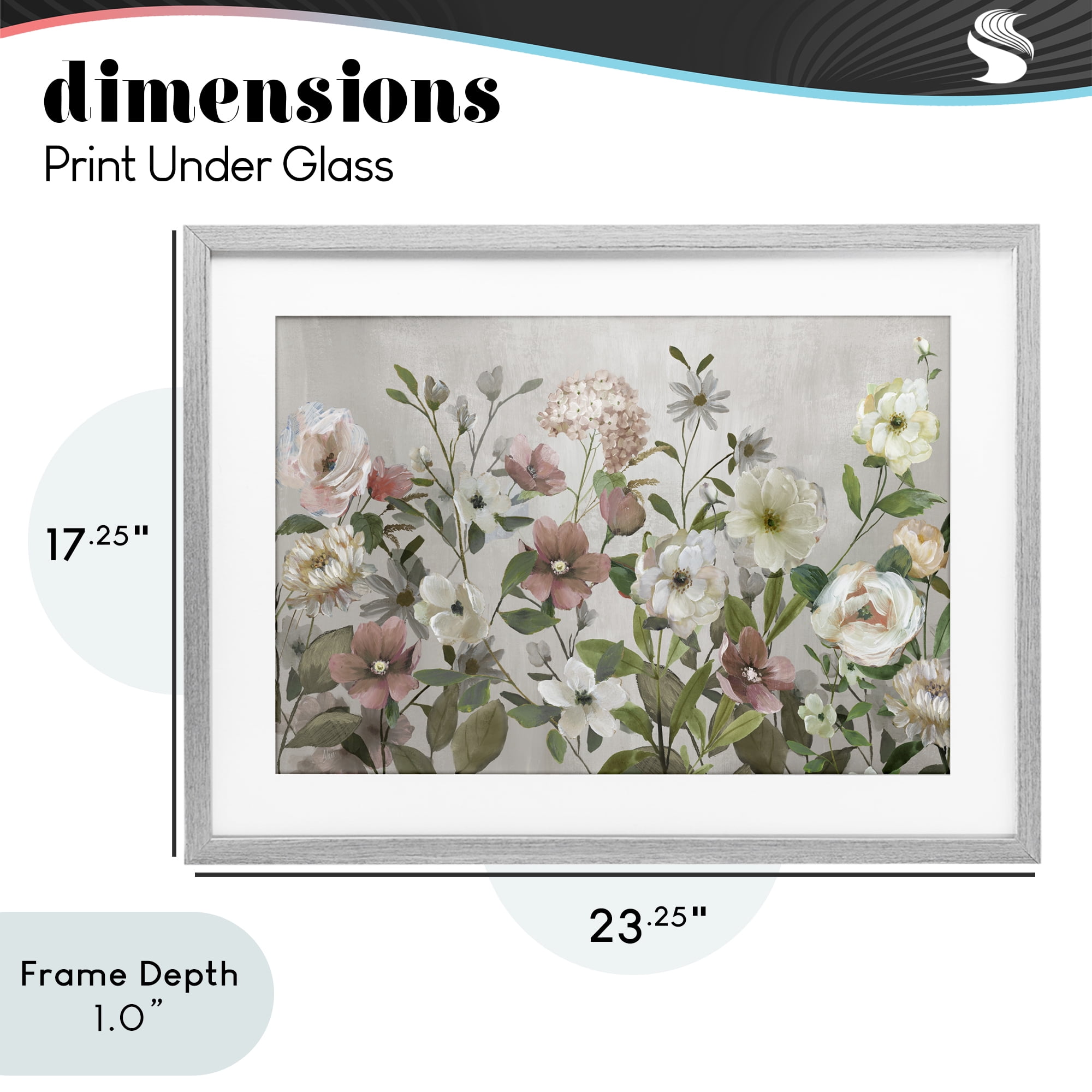Stupell Industries Garden Meadow Arrangement Gray Framed Print Under Glass, design by Nan