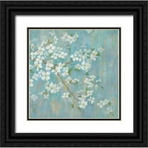 Ng, Crystal 26x26 Black Ornate Wood Framed with Double Matting Museum Art Print Titled - Gold Leaf Blossom Branch Panel