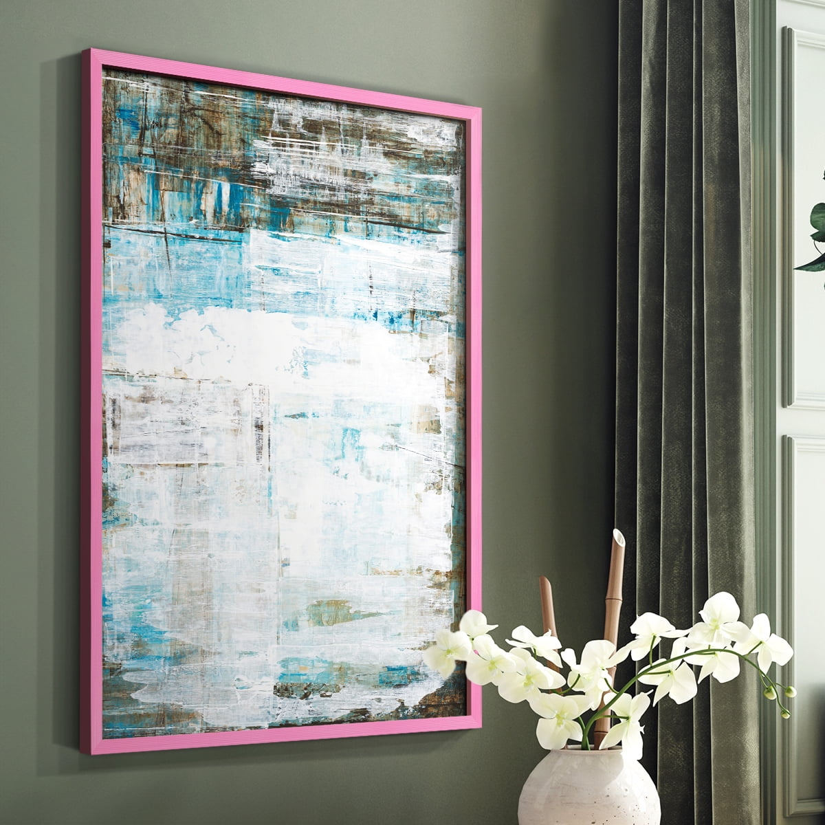 Beach Glass Framed Print in Pink Solid Wood Framed Print No Nail Hanging