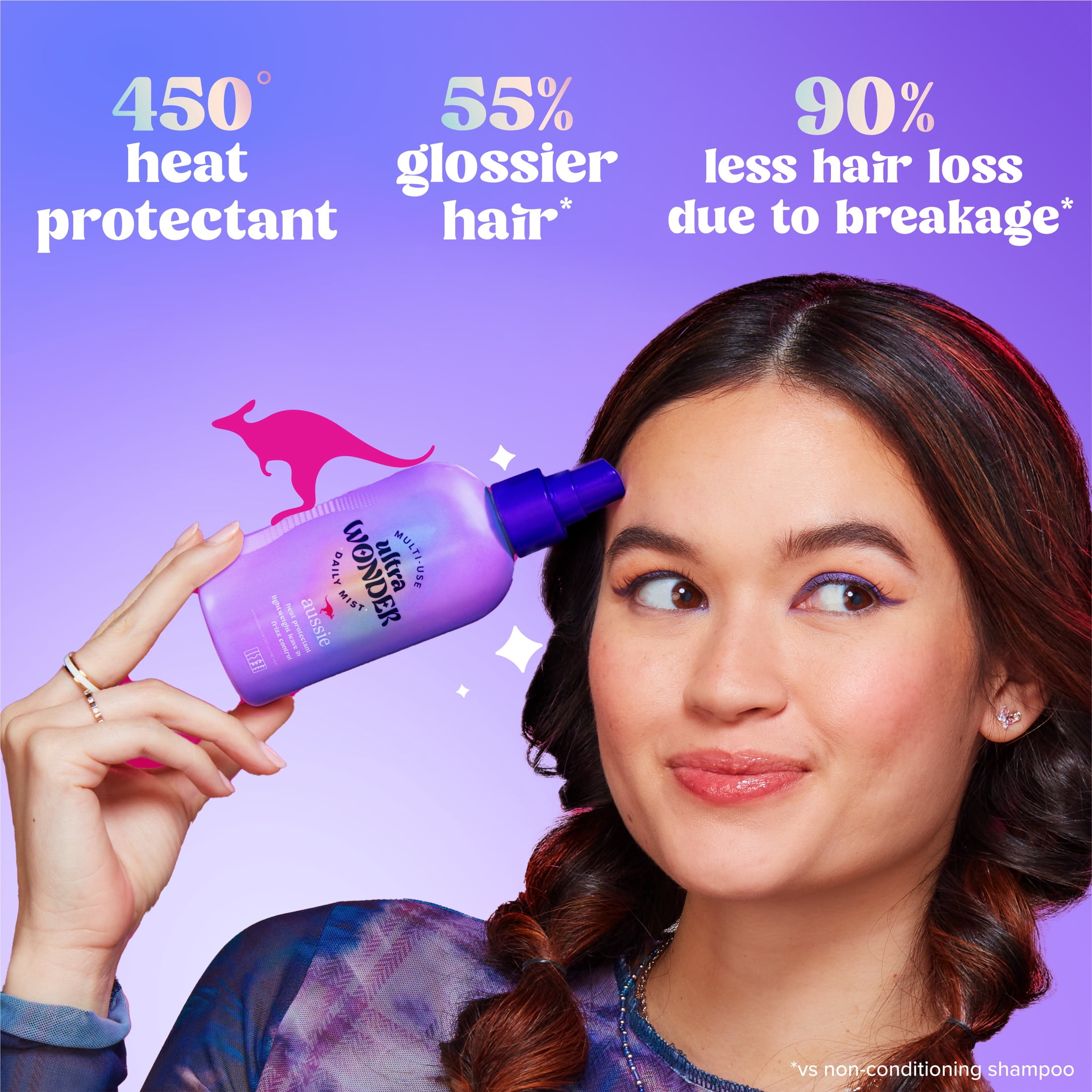 Aussie Ultra Wonder Daily Mist Multi-Use Detangler Spray, Heat Protectant, for All Hair Types, 7.6 fl oz