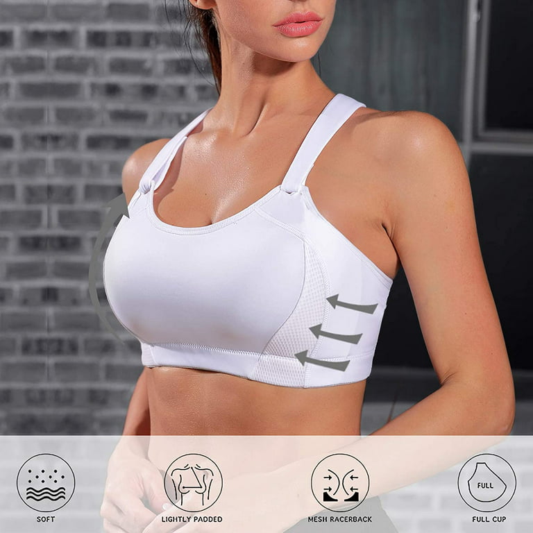 Gotoly Women High Impact Racerback Sports Bras Wirefree Front Adjustable Workout  Tops Bounce Control Gym Activewear Bra(White Small) 