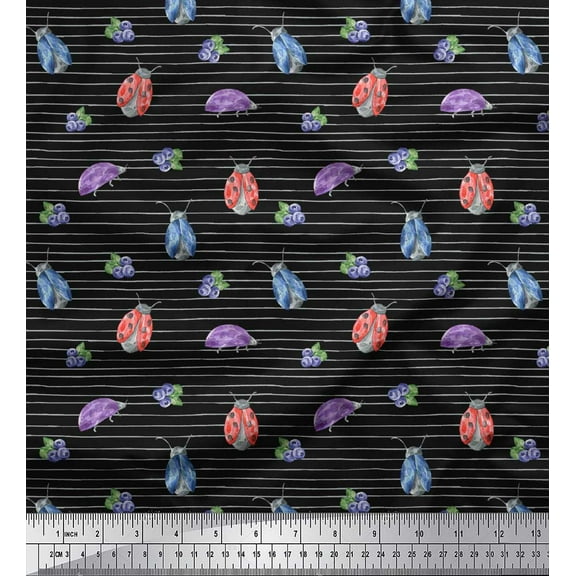 Soimoi Black Cotton Duck Fabric Insect Print Fabric by The Yard 42 Inch Wide