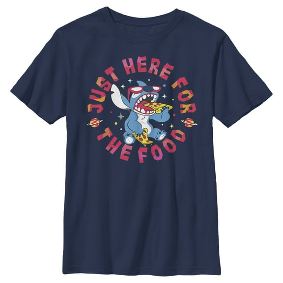 Boy's Lilo & Stitch Just Here for the Food Graphic Tee Navy Blue Medium