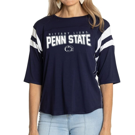 Women's Navy Penn State Nittany Lions Relaxed Abigail Half-Sleeve T-Shirt