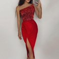 thumbnail image 2 of LAICAIW une Élégante Robe de Cocktail Pailletée Épaules Dénudées Nœud Papillon Femme Prom Taille Fine Fendue Sans Manches Soirée, 2 of 4