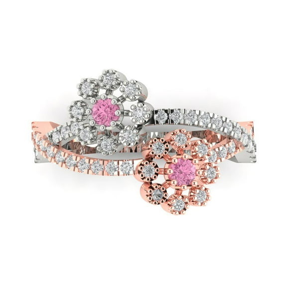 Halo Engagement Ring for Women - 0.48ct Simulated Pink Diamond in 14K White/Rose Gold Promise Ring
