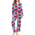 thumbnail image 4 of Womens Valentines Pajamas Set Cozy Casual Loose Cardigan Heart Print Collar Long Sleeve Button Up Loungewear Soft Two Piece Holiday Sleepwear With Pockets Sky Blue M, 4 of 5
