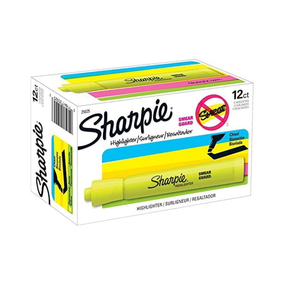 Sharpie Tank Highlighters, Chisel Tip Yellow Highlighter Pens, 12 Count