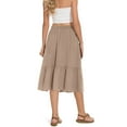thumbnail image 4 of Xixinqiwan Women Summer Skirts Clearance under $5,Women's Midi Skirt Elastic High Waist A-Line Skirt Solid Pleated Tiered Casual Flowy Skirt, 4 of 7