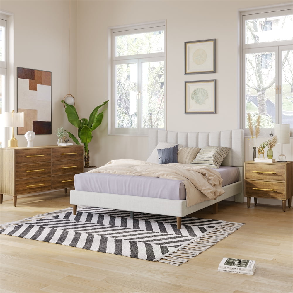 3 Pieces Bedroom Set with Queen Platform Bed, Nightstand and Dresser