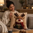 thumbnail image 2 of Christmas Reindeer 3D Throw Pillow Cover, 17.72 Inch Linen Cushion Case with Cartoon Design, Winter Holiday Decor for Sofa Bed, 2 of 6