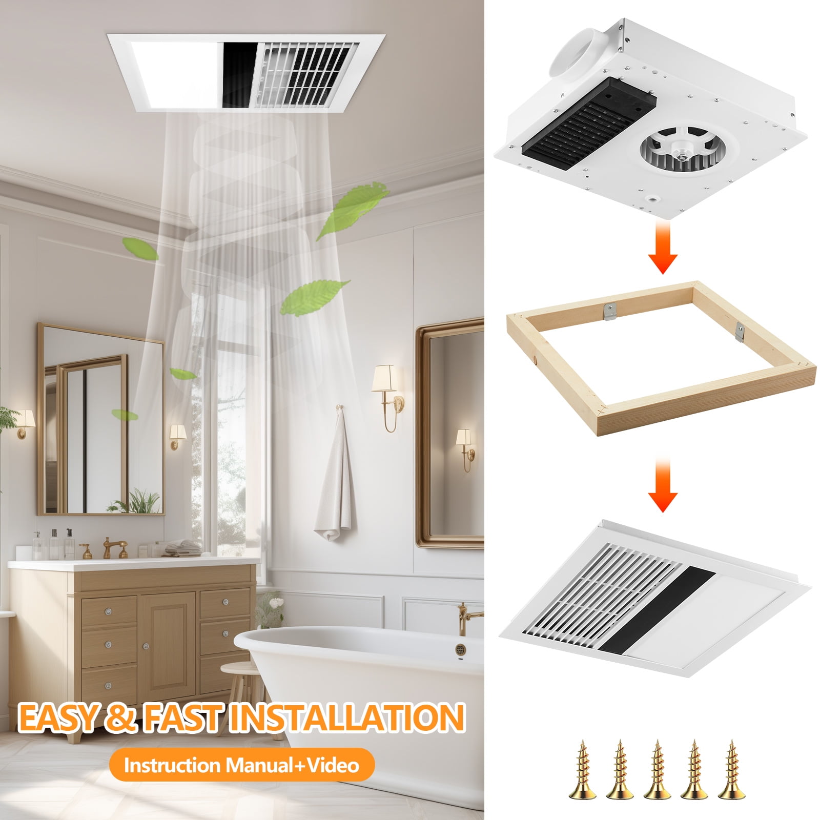 Exhaust Fans Bathroom Heater Vent Combo Nutone QT9093WH Bathroom 110 CFM  Vent Combination Fan/Heater/Light, image size:1600x1600