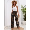 thumbnail image 2 of Chiclily Women Wide Leg Pants with Pockets High Waist Loose Belt Flowy Casual Trousers, US Size 2XL in Geometric Grid Black, 2 of 8