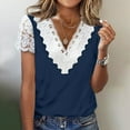 thumbnail image 2 of Womens Summer Tops Casual V Neck T Shirts Cute Lace Crochet Short Sleeve Shirts Loose Fit Lightweight Ladies Blouse, 2 of 5