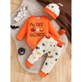 thumbnail image 2 of WIBACKER 1st Halloween Outfits for Newborn Baby Boys Long Sleeve Romper Pants Hat 3-Pieces Pumpkin Halloween Clothes Sets, 2 of 10