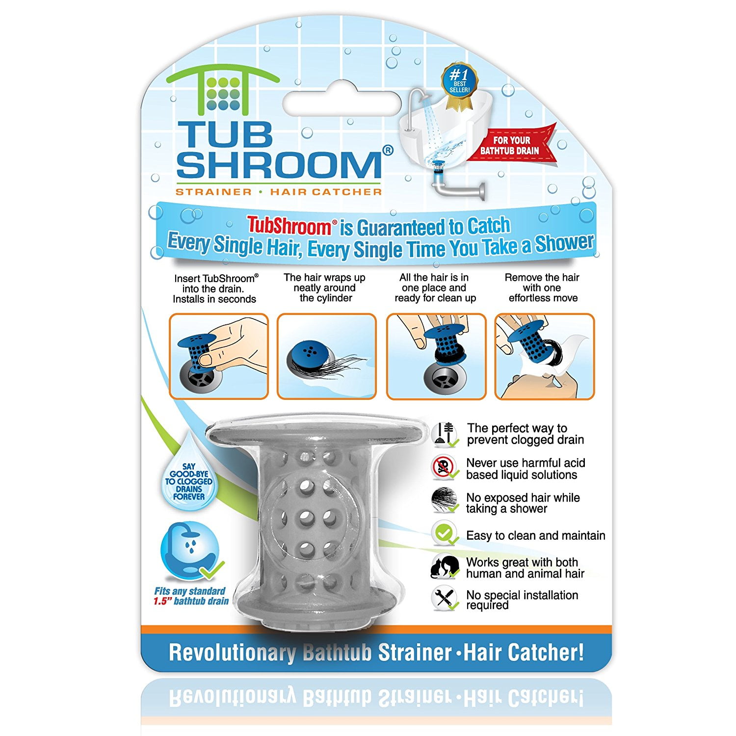 TubShroom® Chrome Revolutionary Tub Drain Protector Hair Catcher Strainer Snare 