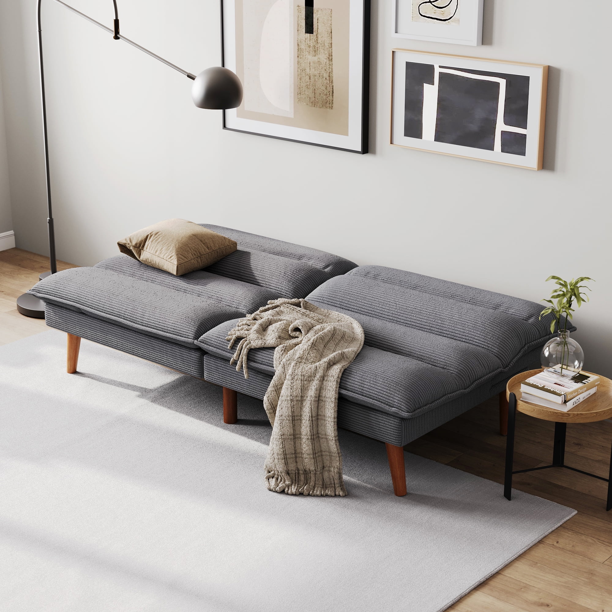 LINSY HOME Futon Sofa, Convertible Futon Sofa Bed for Living Room, Dark Gray