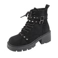 thumbnail image 2 of WAVSUF Women's Combat Ankle Boots Soft Sole Lace Up Wide Width Fall Warm Platform Boots Black 7, 2 of 8