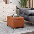 thumbnail image 2 of 24" Square Ottomans with Storage, Leather Ottoman with Storage with Lockable Wheels and Hight Loading, Foot Stool Ottoman with Wheels for Makeup Room, Dorms and Apartments (Orange Brown), 2 of 15