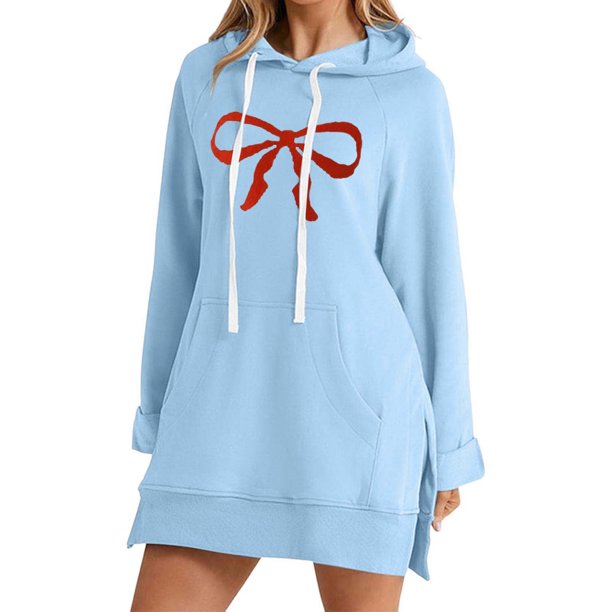WILLBEST Vestido Casual Para Mujer, Cómodo Vestido Retro Con Estampado De Cómodo Y Transpirable., Sudadera De Manga Larga Con Capucha Y Bolsillo 1263