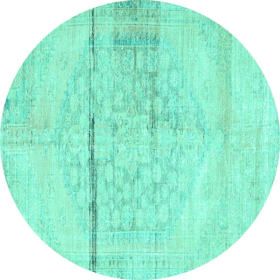 Ahgly Company Machine Washable Indoor Round Persian Turquoise Blue Traditional Area Rugs, 8' Round