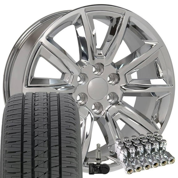 OE Wheels CV73 20 Inch Rims and Tires Fit Tahoe Style 6x139.7 20x8.5 Chrome with Chrome Insert - Hollander 5696 - Dueler H/L Alenza 275/55-20 (Set of 4)