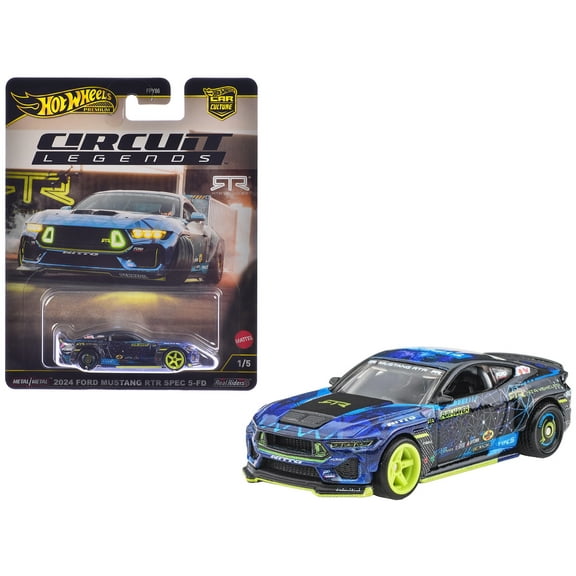 2024 Ford Mustang RTR Spec 5-FD Dark Blue with Graphics "Circuit Legends" Series Diecast Model Car by Hot Wheels