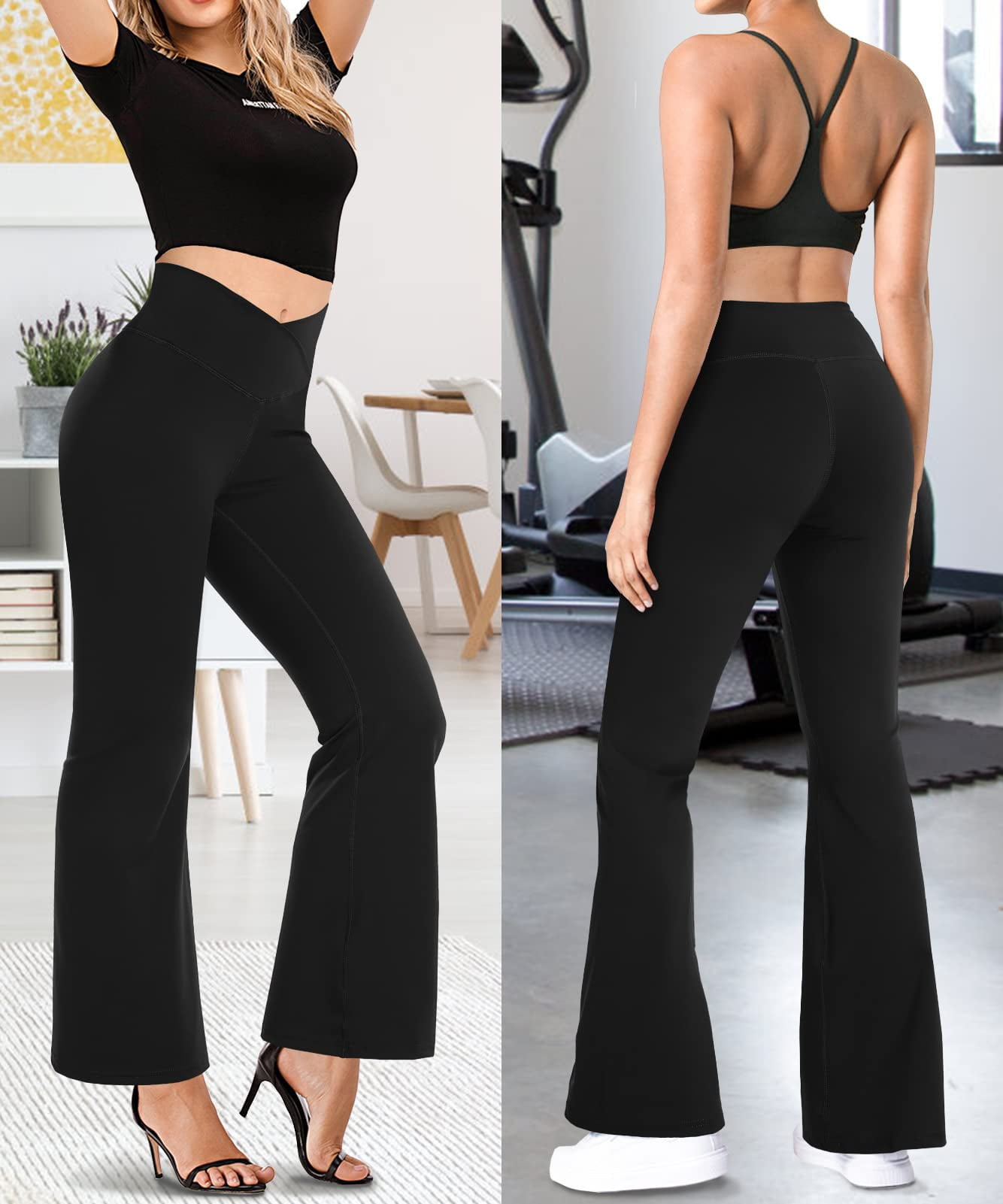 Ilfioreemio High Waisted Crossover Flare Leggings Cross Waist Bootcut Yoga  Pants Wide Legs Workout Work Party Leggings for Women 