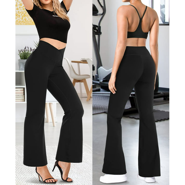 Ilfioreemio High Waisted Crossover Flare Leggings Cross Waist Bootcut Yoga  Pants Wide Legs Workout Work Party Leggings for Women