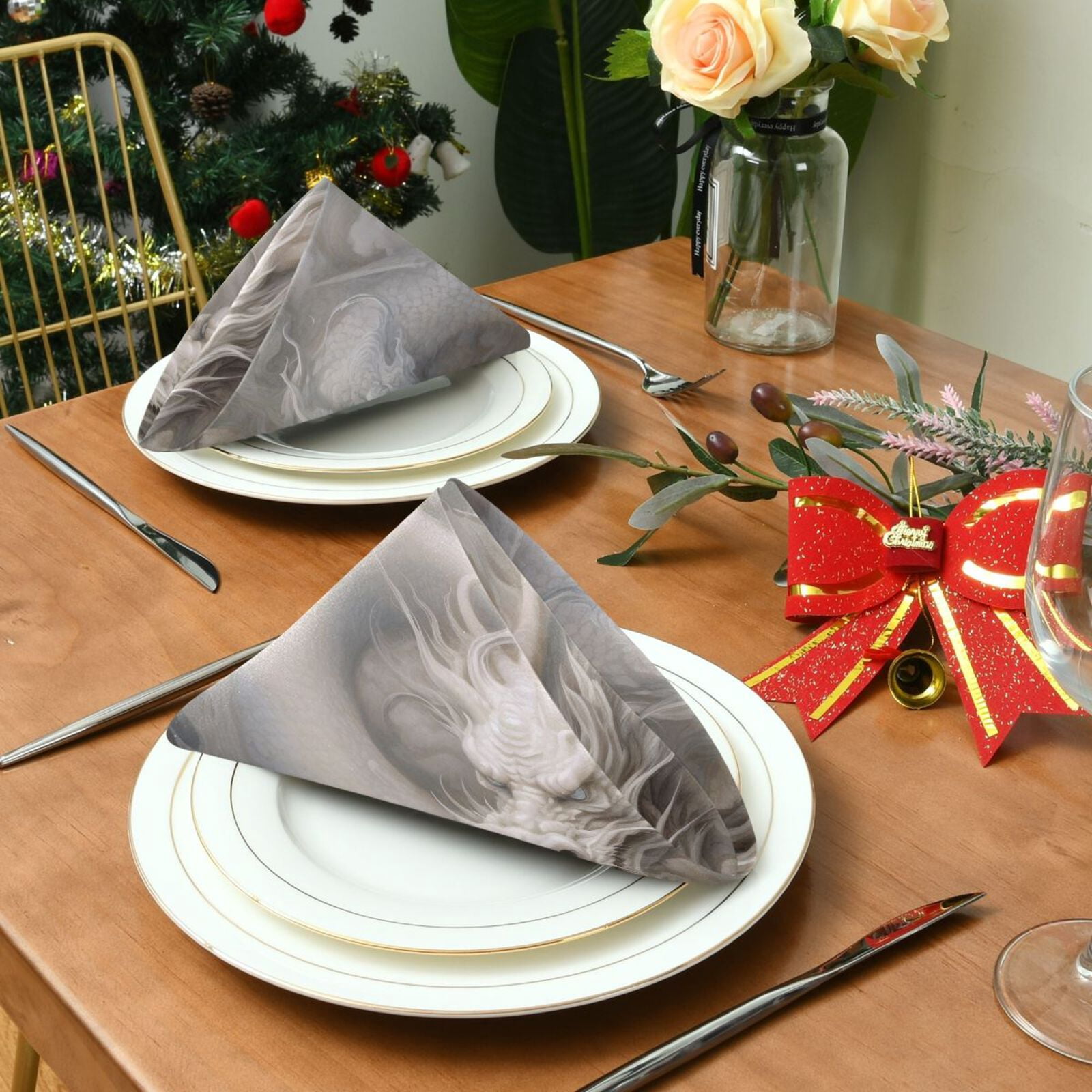JSTEL Chinese Dragon Cloth Napkins Set of 6, 20x20 Inch Washable and Reusable Napkin for Decoupage Dinner Party Everyday Use