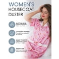 thumbnail image 2 of Casual Nights Women's Snap Front House Dress, Lightweight Short Sleeve Cotton-Poly Knit Duster Robe with Pockets, Mid-Calf, Floral Pink Medium, 2 of 4