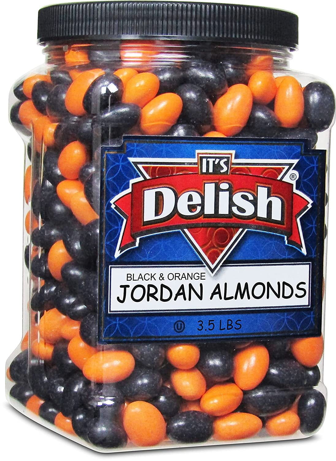 Halloween Black & Orange Jordan Almonds by Its Delish, 3.5 lbs Jumbo Reusable Container  Sugared Almond Nut with Sweet Hard Candy Coating - Perfect for Wedding, Bridal and Baby Showers, Party -...