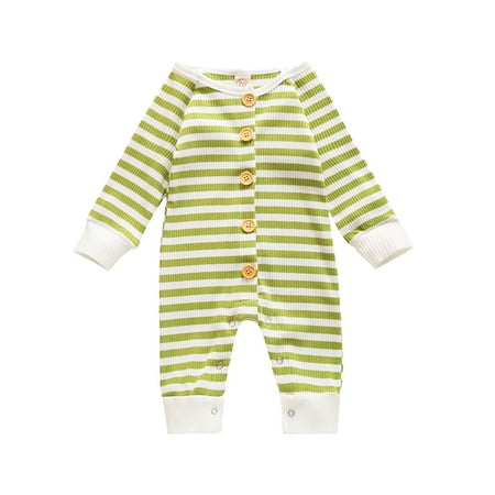 

TUOBARR Newborn Infant Baby Boys Girls Long Sleeve Striped Article Pits Romper Jumpsuit Green (3-24Months)
