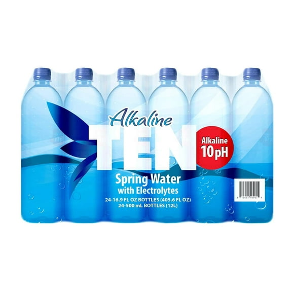 TEN Alkaline Spring Water, 16.9 fl oz, 24 Pack Plastic Bottles