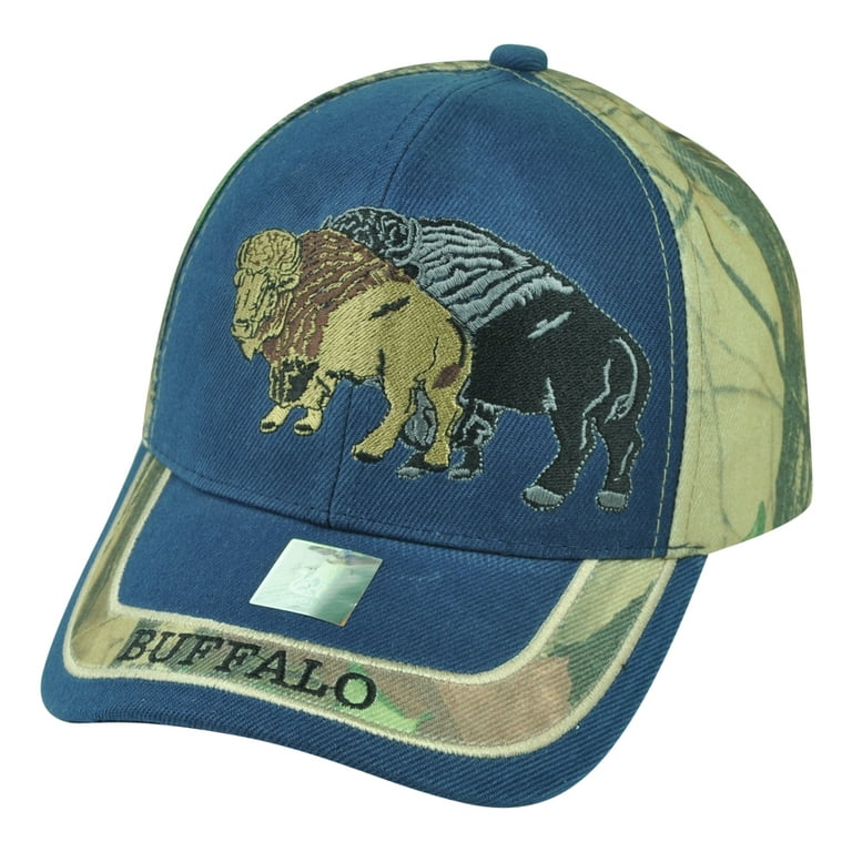 Buffalo Wild Animal Camouflage Camo Two Tone Outdoors Hat Cap Blue Camp