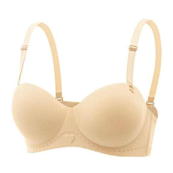 Qulqfy No Underwire Bras for Women Balconette Beige Push Up Spaghetti Straps Scalloped Bras Tshirt Bras for Women 32