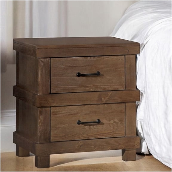 JERFIT Industrial Farmhouse Nightstand with 2 Drawers, Antique Oak Finish Wood Bedside Table for Bedroom