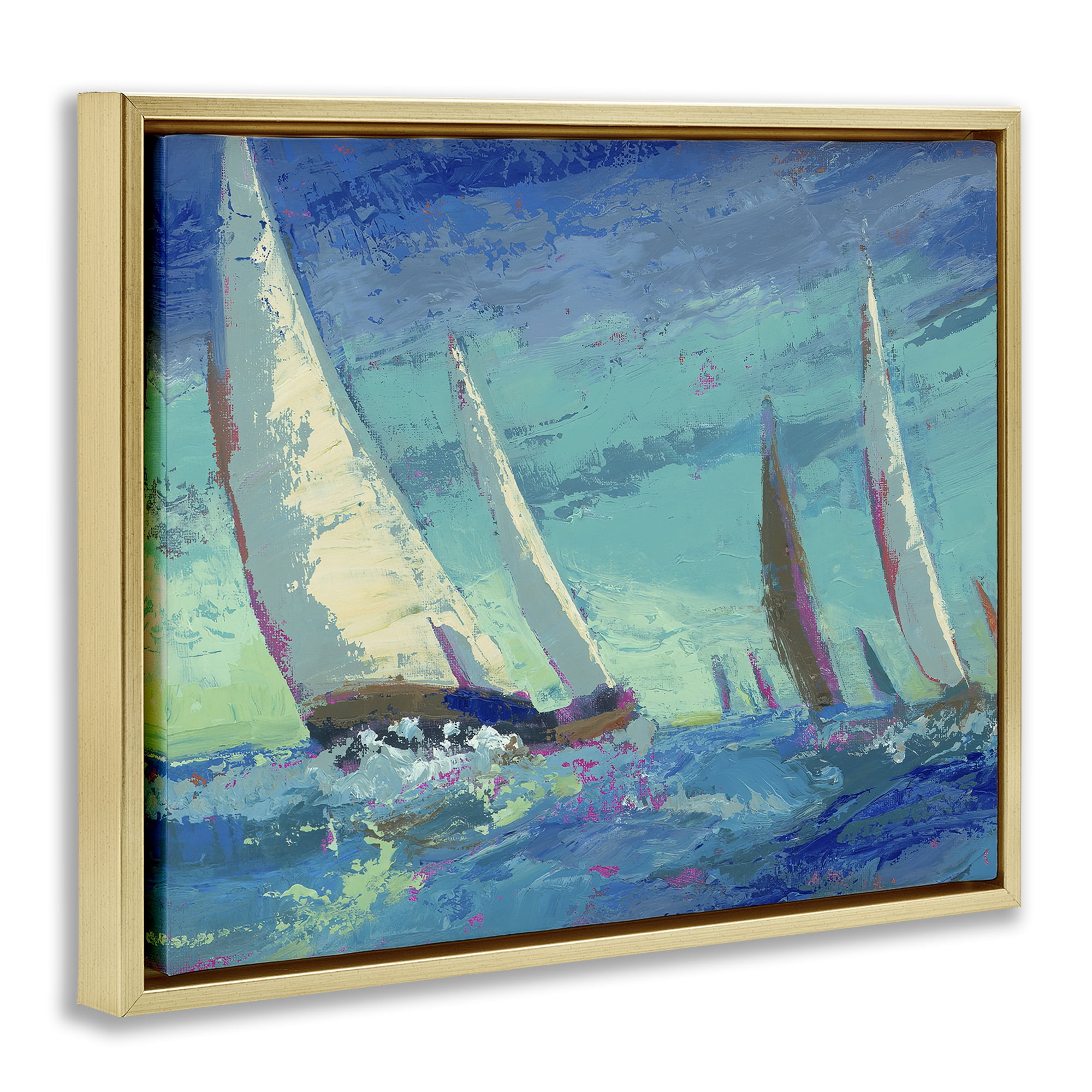 Stupell Industries Abstract Expression Regatta Gold Framed Floater Canvas Wall Art, design by Beth A. Forst