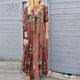 thumbnail image 4 of Vestido estampado de estilo étnico para mujer, vestido de primavera y verano con escote en V y cordones, estilo bohemio, para playa, vacaciones, vestido largo informal holgado de talla grande, 4 of 4