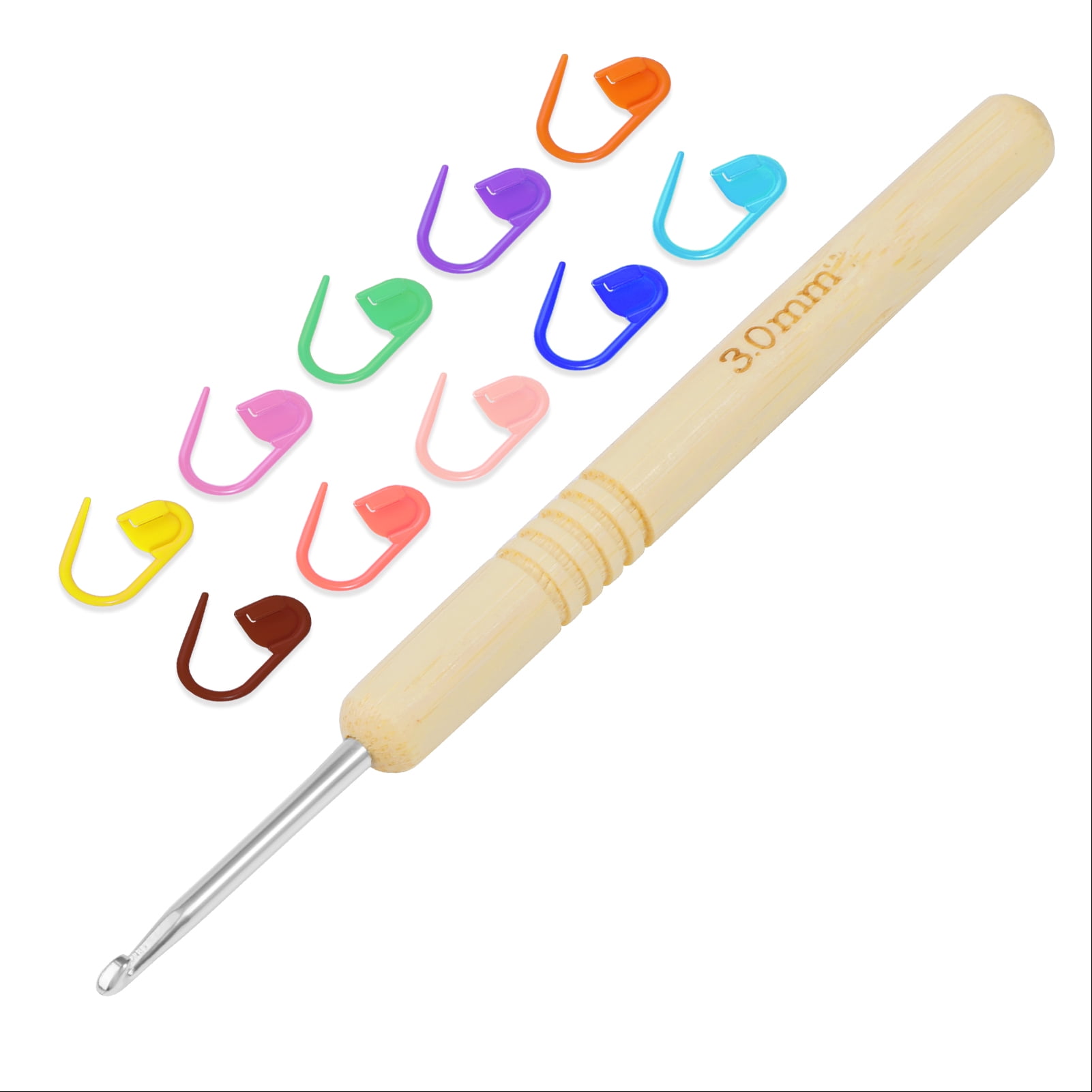 3mm Crochet Hook, Wooden Handle Crochet, Ergonomic Crochet with 10 PCS  Stitch Markers for Arthritic Hand, and Beginners and Lovers DIY 