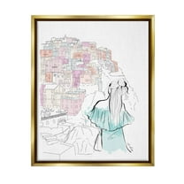 Stupell Industries Stylish Girl Overlooking City Graphic Art Metallic Gold Floating Framed Canvas Print Wall Art, Design by Alison Petrie