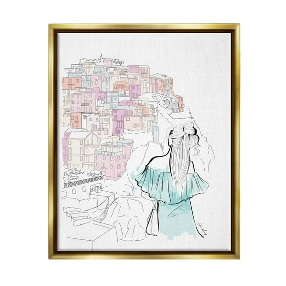 Stupell Industries Stylish Girl Overlooking City Graphic Art Metallic Gold Floating Framed Canvas Print Wall Art, Design by Alison Petrie