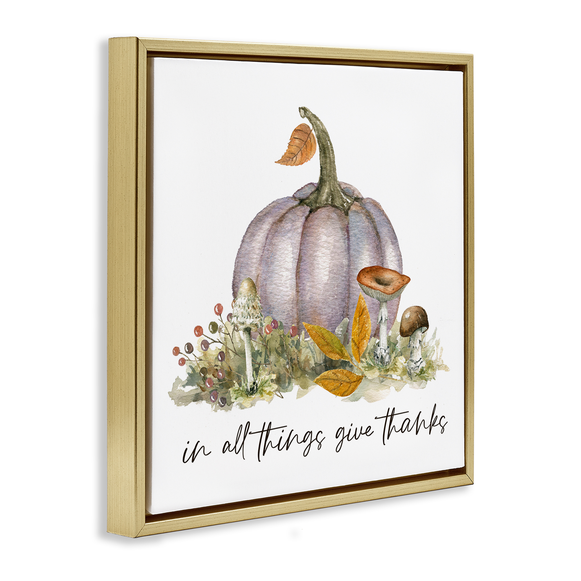 Stupell Industries Give Thanks Pumpkins Botanical & Floral Painting Gold Floater Framed Canvas Art Prints Wall Art, 18 x 18