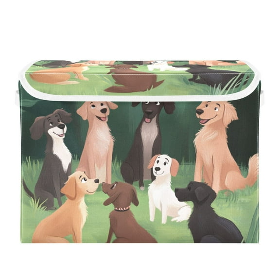 Happy Dogs in Nature Large Storage Bins with Linen Collapsible Lid Storage Box 16.7 x 12.6 x 11.8in